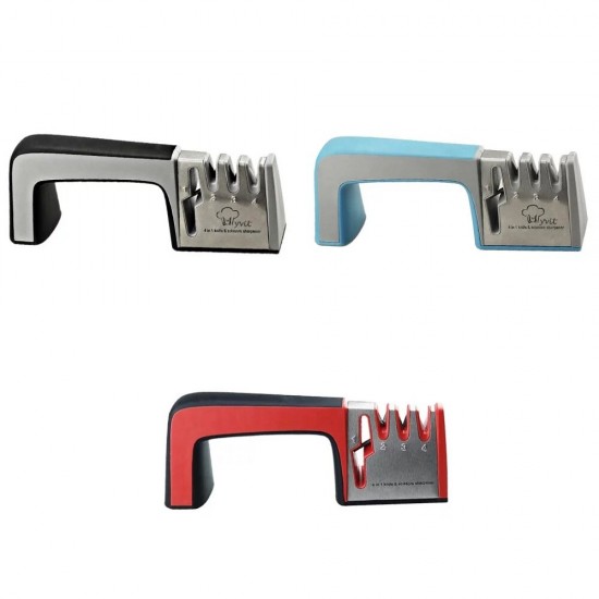 4 in 1 Knife Sharpener Diamond Coated&Fine Rod Knife Shears and Scissors Sharpening System Stainless Steel Blade