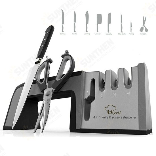 4 in 1 Knife Sharpener Diamond Coated&Fine Rod Knife Shears and Scissors Sharpening System Stainless Steel Blade