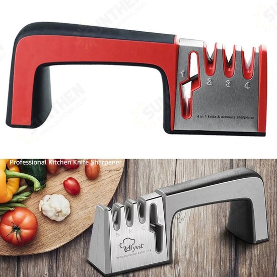 4 in 1 Knife Sharpener Diamond Coated&Fine Rod Knife Shears and Scissors Sharpening System Stainless Steel Blade