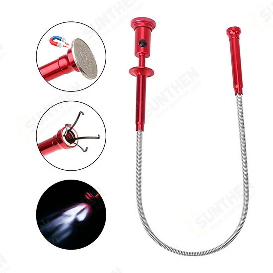 Magnet Flexible Pick Up Tool Grabber Reacher Magnetic Long Spring Grip Home Toilet Gadget Sewer Cleaning Pickup Tools 4 Claw + LED Light