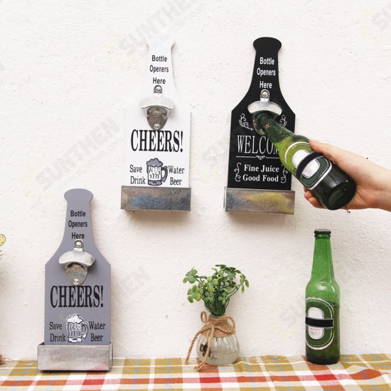 Retro Wall Mounted Wooden Beers Cola Water Bottle Opener with Cap Catcher Tools Retro Wall Mounted Wooden Beers Cola Water Bottle Opener with Cap Catcher Tools