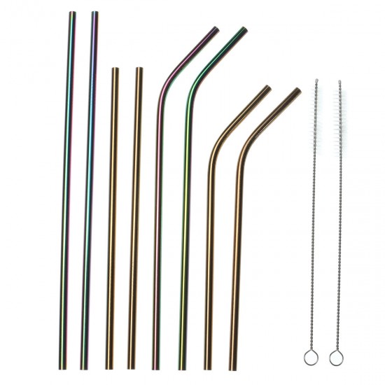 Stainless Steel Straw Set Long Metal Environment-Friendly Drinking Straws Kit With 2 Brushes Bag