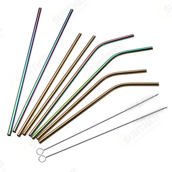 Stainless Steel Straw Set Long Metal Environment-Friendly Drinking Straws Kit With 2 Brushes Bag