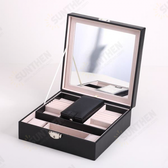 Watch Jewelry Diamond Necklace Box Storage Case With Mirror