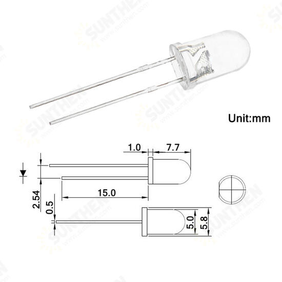 100pcs 5mm F5 DIY Red Transparent Round 20mA 2V LED Diode Emitting Lamp Through Hole