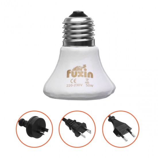 AC110 AC220V 50W Infrared Ceramic Emitter Heat Reptile Pet Lamp E27 Light Bulb with Lampholder