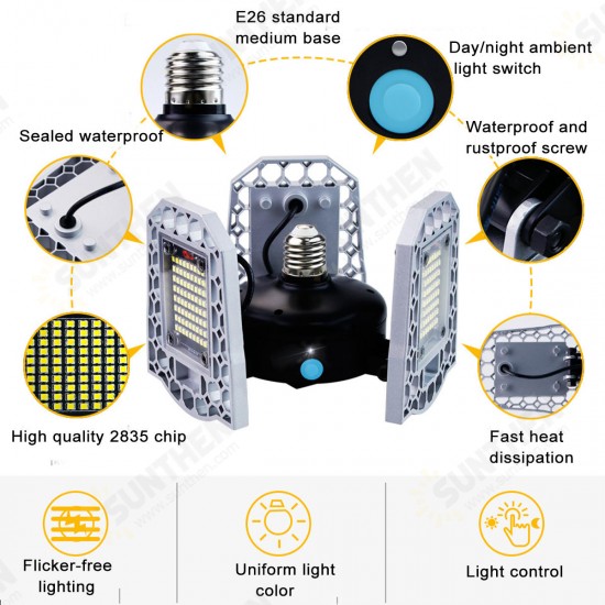 AC170-265V E26 Waterproof 150W Light Sensor 240 LED Garage Bulb Deformable Ceiling Lamp Home Outdoor Use AC170-265V E26 Waterproof 150W Light Sensor 240 LED Garage Bulb Deformable Ceiling Lamp Home Outdoor Use