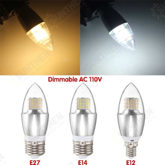 Dimmable E14 E12 E27 7W 60 580LM SMD 3014 LED White Warm White Candle Light Lamp Bulb AC 110V