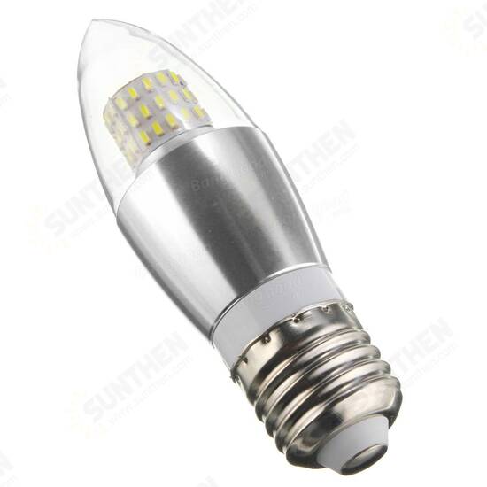 Dimmable E27 E12 E14 7W 60 SMD 3014 LED Warm White White Sliver Candle Lamp Bulb AC 220V