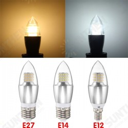 Dimmable E27 E12 E14 7W 60 SMD 3014 LED Warm White White Sliver Candle Lamp Bulb AC 220V