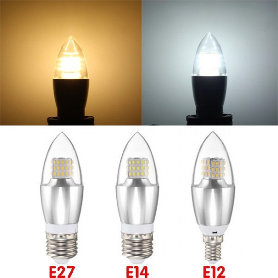 Dimmable E27 E12 E14 7W 60 SMD 3014 LED Warm White White Sliver Candle Lamp Bulb AC 220V