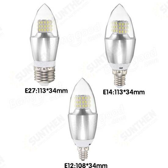 Dimmable E27 E12 E14 7W 60 SMD 3014 LED Warm White White Sliver Candle Lamp Bulb AC 220V