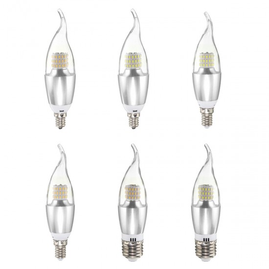 Dimmable E27 E14 E12 7W 60 SMD 3014 LED Pure White Warm White Sliver Candle Light Lamp Bulb AC110V