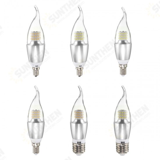 Dimmable E27 E14 E12 7W 60 SMD 3014 LED Pure White Warm White Sliver Candle Light Lamp Bulb AC110V