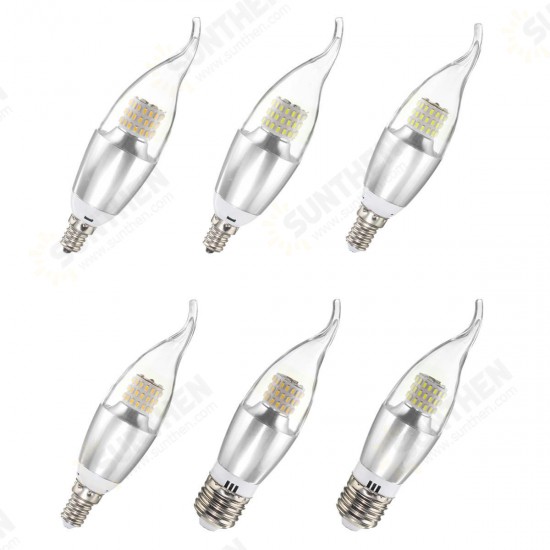 Dimmable E27 E14 E12 7W 60 SMD 3014 LED Pure White Warm White Sliver Candle Light Lamp Bulb AC110V