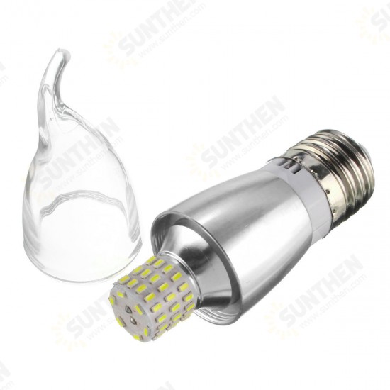 Dimmable E27 E14 E12 7W 60 SMD 3014 LED Pure White Warm White Sliver Candle Light Lamp Bulb AC110V