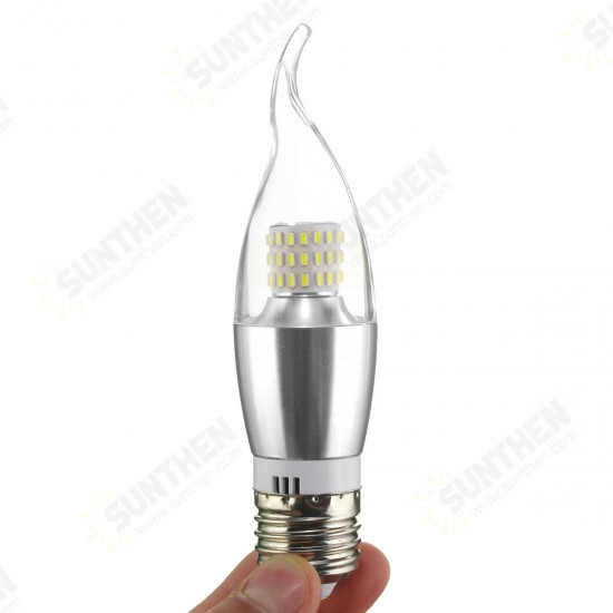 Dimmable E27 E14 E12 7W 60 SMD 3014 LED Pure White Warm White Sliver Candle Light Lamp Bulb AC110V