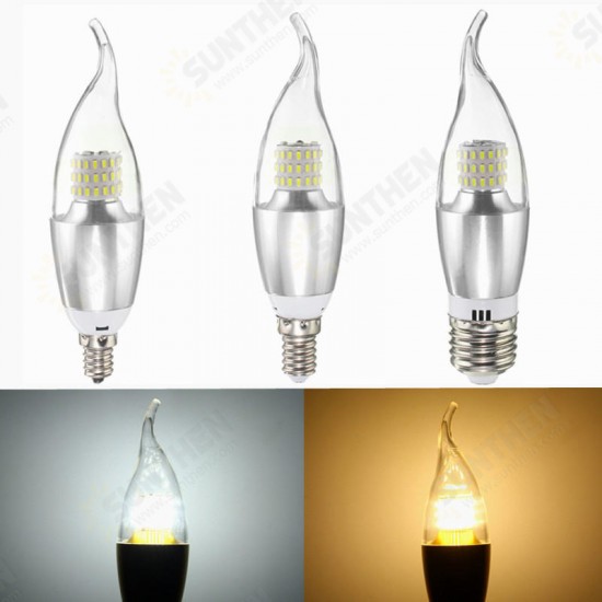 Dimmable E27 E14 E12 7W 60 SMD 3014 LED Pure White Warm White Sliver Candle Light Lamp Bulb AC110V