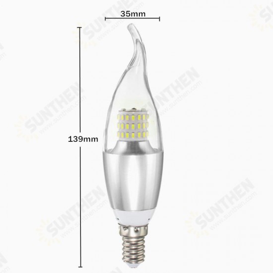 Dimmable E27 E14 E12 7W 60 SMD 3014 LED Pure White Warm White Sliver Candle Light Lamp Bulb AC110V