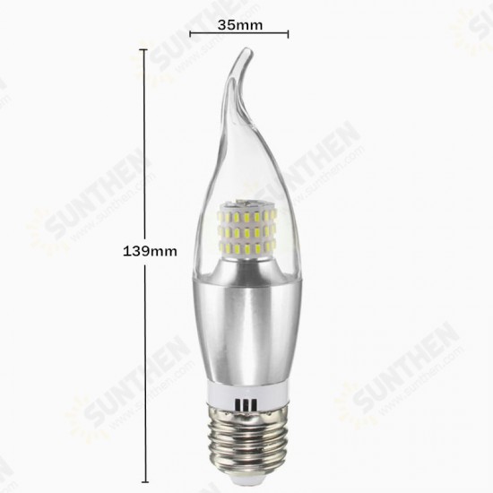 Dimmable E27 E14 E12 7W 60 SMD 3014 LED Pure White Warm White Sliver Candle Light Lamp Bulb AC110V