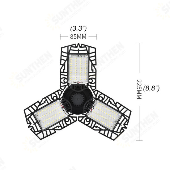 E26 60W 120LED Garage Light Bulb Foldable Fan Industrial Workshop Ceiling Lamp 85-265V