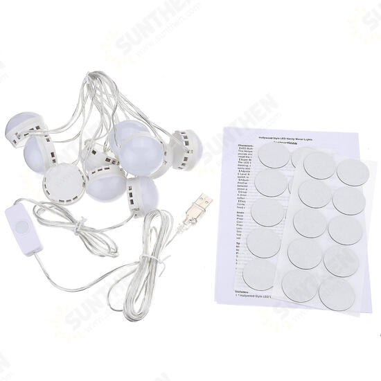 USB Powered DC5V 10 Bulb Dimmable LED String Light Mirror White Makeup Lamp Ambient Decor