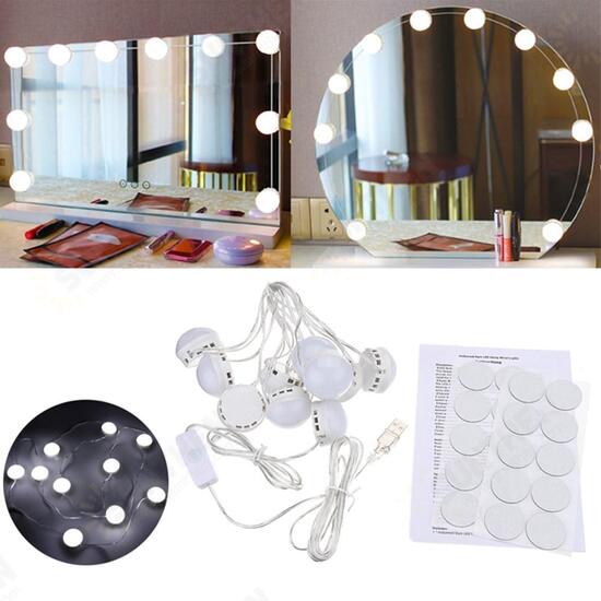 USB Powered DC5V 10 Bulb Dimmable LED String Light Mirror White Makeup Lamp Ambient Decor