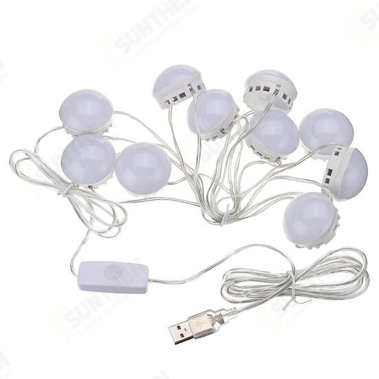 USB Powered DC5V 10 Bulb Dimmable LED String Light Mirror White Makeup Lamp Ambient Decor