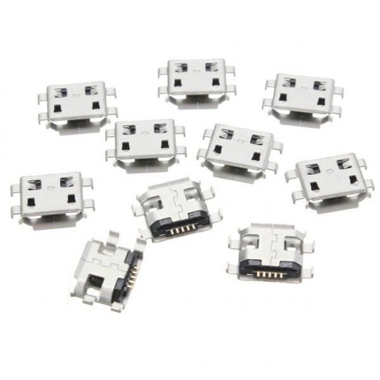 10Pcs Micro USB Type B Female 5Pin Socket 4Legs SMD SMT Soldering Connector