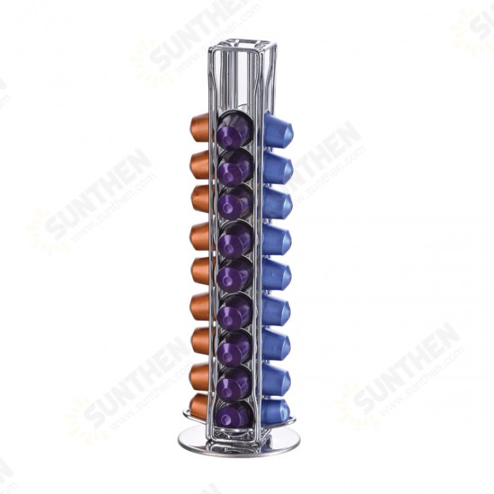 40pcs Capacity Coffee Capsule Cup Holder Storage Stand Chrome Tower Mount Rack for Nespresso