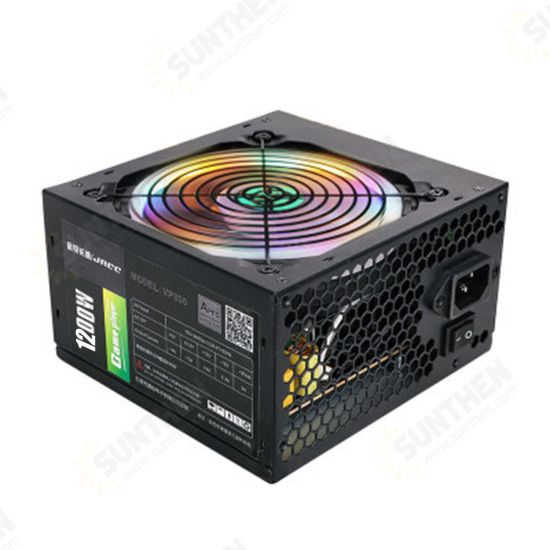 1200W Active ATX 12V PFC Desktop Gaming PC Power Supply 8PIN + 2x6PIN Silent Fan with LED Light