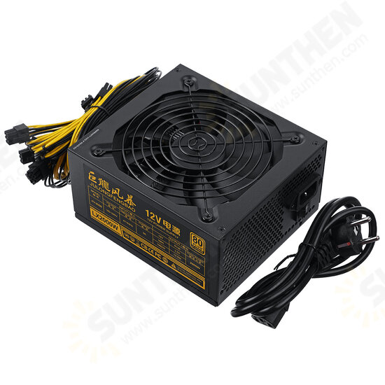 2000W 2400W 2600W ATX ETH Mining Power Supply Bitcoin 160V-240V 95% Efficiency Supports 8 Card Platform 10 6P Ports 4U Single