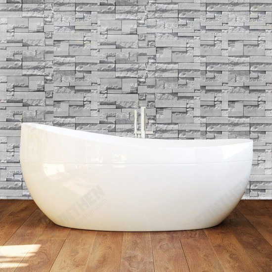 Gray Wallpaper Sticker Wall Cloth Wallpaper Self-Adhesive Waterproof Pvc Retro Brick Pattern Stone Wall Decoration