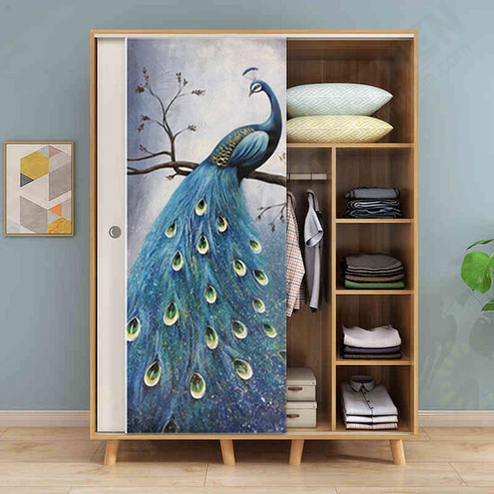 PVC Living Room Door Stickers Wallpaper Poster Peacock Waterproof Home Decoration