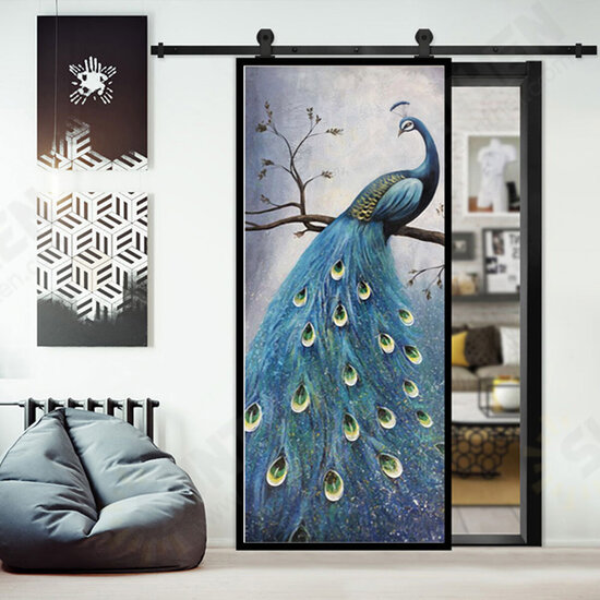 PVC Living Room Door Stickers Wallpaper Poster Peacock Waterproof Home Decoration