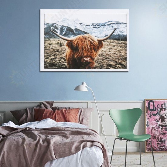 1 Piece Canvas Print Painting Highland Cow Poster Wall Decorative Printing Art Pictures Frameless Wall Hanging Decorations for Home Office