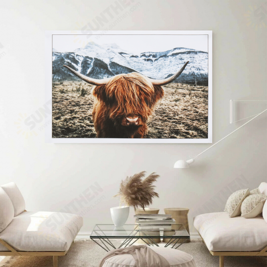 1 Piece Canvas Print Painting Highland Cow Poster Wall Decorative Printing Art Pictures Frameless Wall Hanging Decorations for Home Office