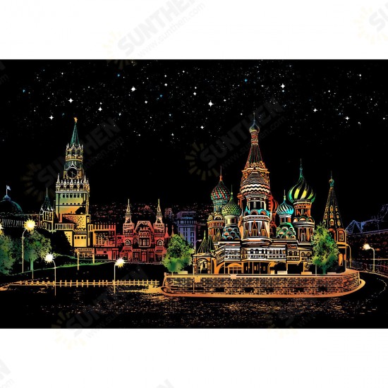 1 Piece Decorative Scratch Picture Scenery Scratching Paintings City Nightview Scraping Paintings Drawing Paper Home Decor Birthday Gift