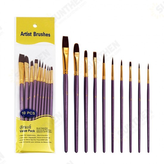 10 Pcs Mixed Head Painting Brush Nylon Brush Combination Set Oil Watercolor Painting Profession Art Supplies