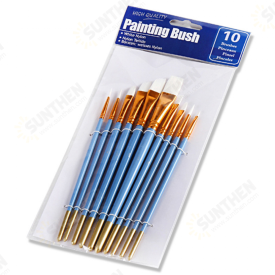 10Pcs Painting Brush White Nylon Hair Drawing Brush Watercolor Oil Painting Brush Set Hook Line Pen