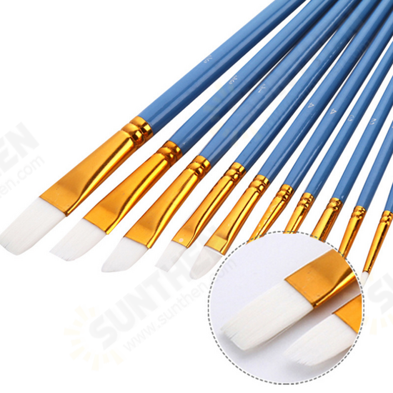 10Pcs Painting Brush White Nylon Hair Drawing Brush Watercolor Oil Painting Brush Set Hook Line Pen