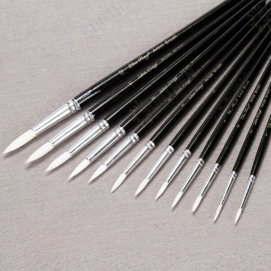 12 Pcs/Lot Paint Brush Different Size Black Short Rod White Nylon Hair Oil Painting Brushes Watercolor Acrylic Art Drawing Brush Tools