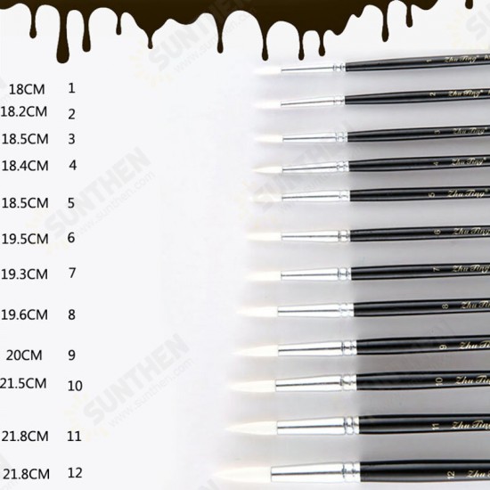 12 Pcs/Lot Paint Brush Different Size Black Short Rod White Nylon Hair Oil Painting Brushes Watercolor Acrylic Art Drawing Brush Tools