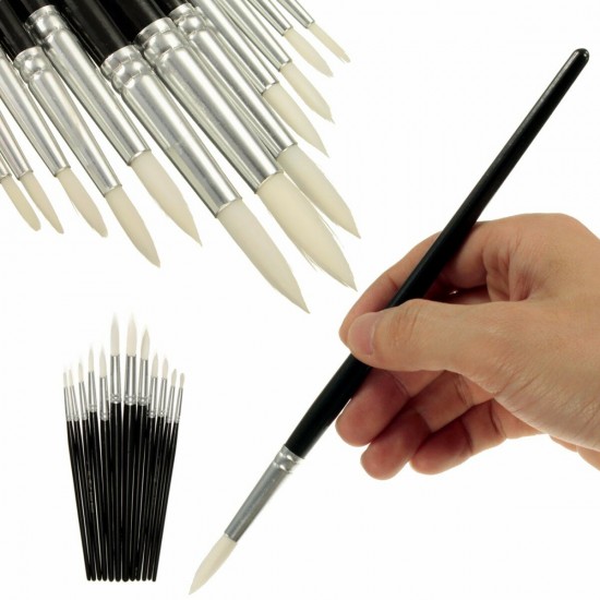 12 Pcs/Lot Paint Brush Different Size Black Short Rod White Nylon Hair Oil Painting Brushes Watercolor Acrylic Art Drawing Brush Tools