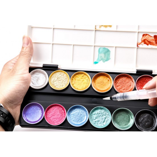 12Color Metallic Watercolor Paint Set With Water Brush for Painting Water Color Pigment Art Supplies