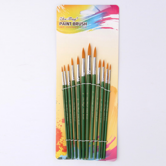 12Pcs Painting Brush Nylon Hair Green Wood Penholder Oil Painting Hook Line Pen for Acrylic Painting Supplies