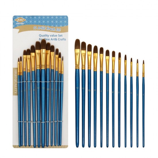 12Pcs Painting Brush Pearl Blue Drawing Brush Watercolor Acrylic Brush Set Professional Oil Painting Tools Art Supplies