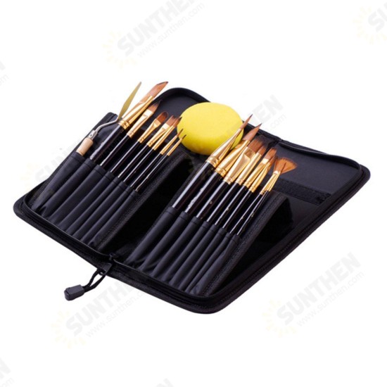 15PCS Nylon Hair Artist Paint Brushes Palette Sponge Set with Storage Case Watercolor Paint Acrylic Oil Painting Art supplies