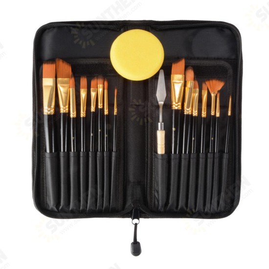 15PCS Nylon Hair Artist Paint Brushes Palette Sponge Set with Storage Case Watercolor Paint Acrylic Oil Painting Art supplies