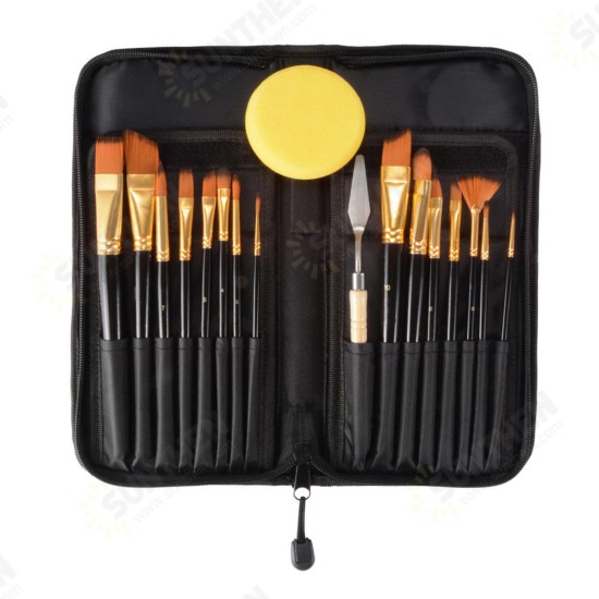 15PCS Nylon Hair Artist Paint Brushes Palette Sponge Set with Storage Case Watercolor Paint Acrylic Oil Painting Art supplies